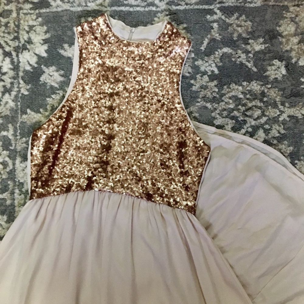 ROSE GOLD sequined mock neck maxi dress!!!